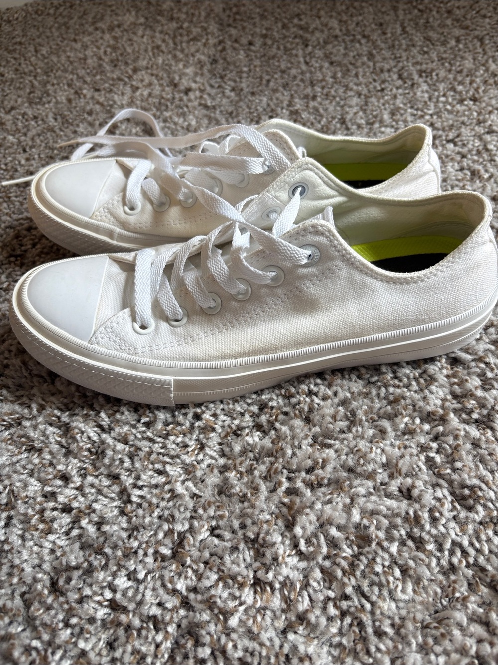 Converse White Low-Top Sneakers with Neon Lime Insole